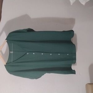 Green V-Neck Button-Up Women's Top